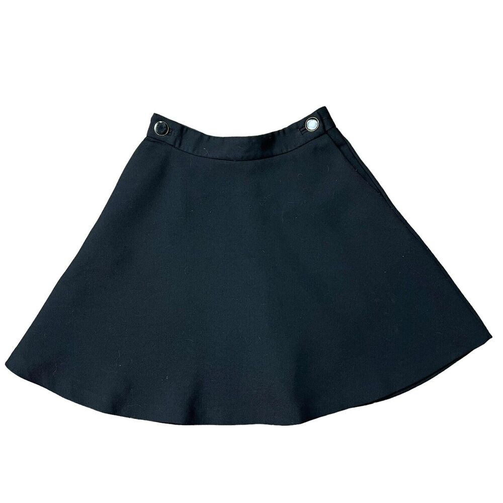 Sandro Size 1 US S A-line‎ Knee Length Skater Round Skirt Black Button Detail